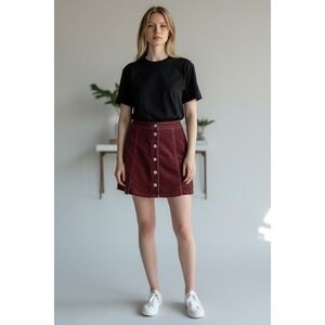 Arizona Jean Co Corduroy Mini Skirt Burgundy Button Front Stretch Size 11